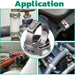 Application collage of pex clamps on hoses and pipes; single ear bands lock cleanly for auto, garden, and home use.