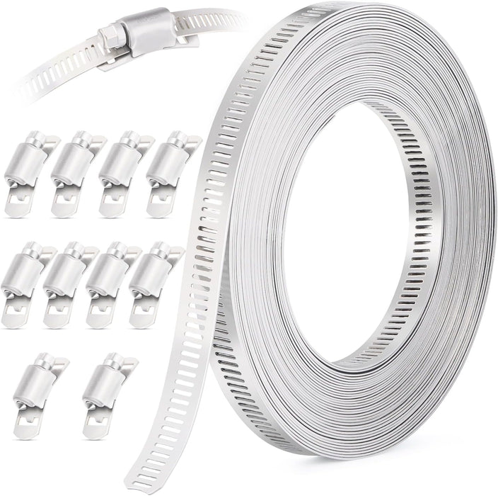 Under-hood application example using DIY stainless band clamp on intake tubing; durable option that also works as a pool hose clamp.