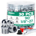 30PCS 1/8"-27 90° zerks with caps and wrench; kit for grease lines and fittings on cars, tractors, mower, and shop gear.