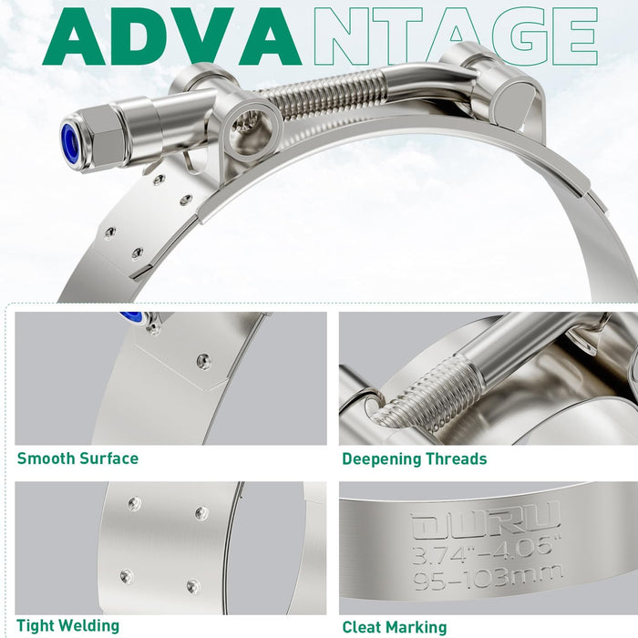 fuel line hose clamps 12-pack, stainless T-bolt bands with locknuts; 19mm strap provides compression for leak-free seals