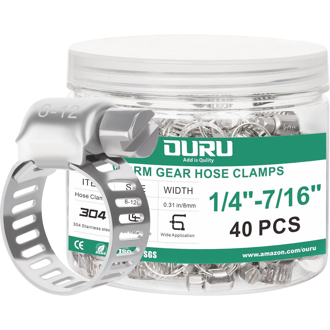 304 stainless steel worm-drive hose clamps in bottle packaging