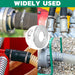 Dryer exhaust hose clamp set displayed in a fan; perforated bands and worm gears fit flexible vents, pumps, and dust collection.