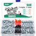 Compact case of 100PCS SAE zerk fitting assortment, three angles in two thread sizes, includes plastic and rubber caps.