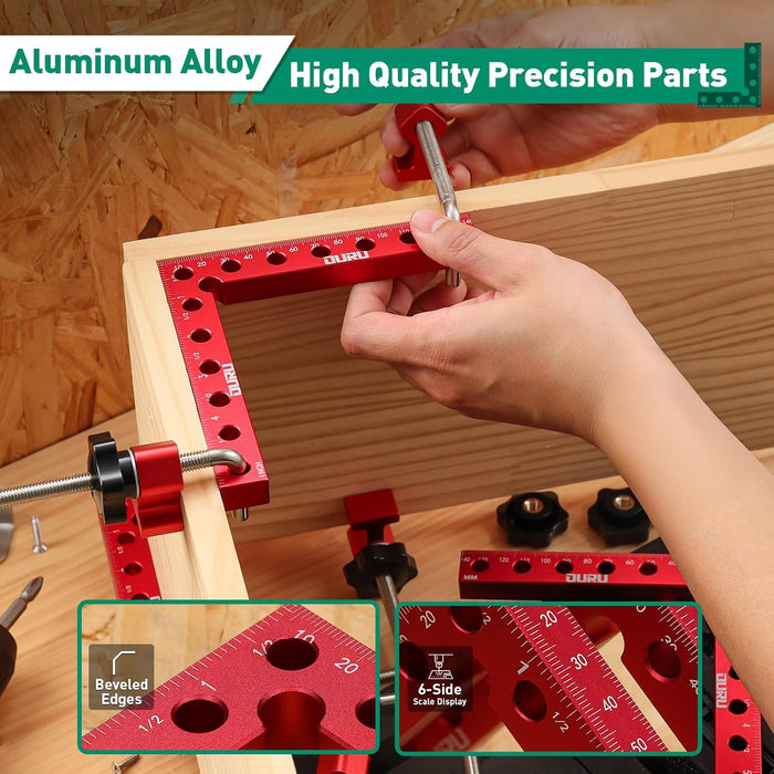 Woodpeckers tools style aluminum parts; beveled edges and six-side scales ensure accurate clamping during assembly.