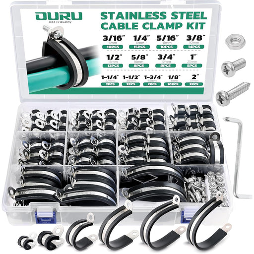 Details of clamps for wire cable: 304 stainless band, thick rubber insulation, for 6M (1/4 in) bolt installation.
