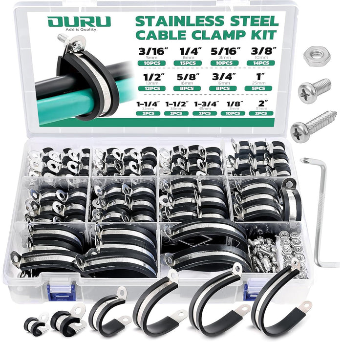 Details of clamps for wire cable: 304 stainless band, thick rubber insulation, for 6M (1/4 in) bolt installation.