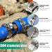 Feature callouts of 304 stainless pex rings; interlocking ear and tongue-in-groove provide uniform 360° compression.