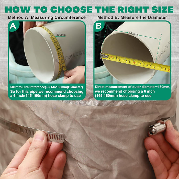 How to clamp hose correctly—measure circumference and choose the right band diameter for a tight seal.