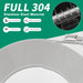 Dryer vent hose clamp detail: full 304 stainless band with perforations, anti-rust build for HVAC duct and laundry exhaust tubes.
