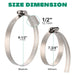 Radiator clamp hose dimension graphic, 8-1/2" max to 7-3/4" min, corrosion-resistant 304 band with strong worm gear housing.