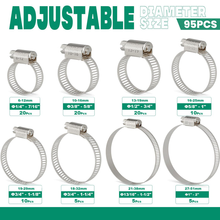 Hose Clamps Silver Color Kit-Boxed 30/64/70/72/95/96/150/175 PCS