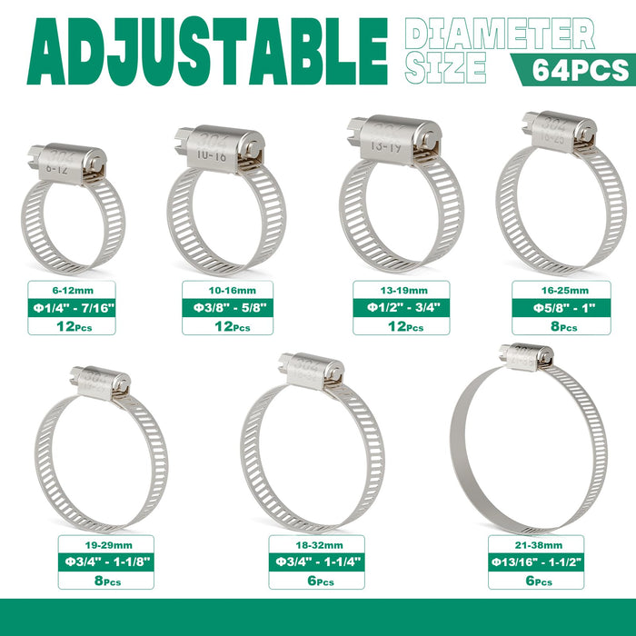 Hose Clamps Silver Color Kit-Boxed 30/64/70/72/95/96/150/175 PCS