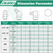 Dimension chart for grease nipple sizes and angles: SAE 1/4"-28, 1/8"-27, metric M6, M8, M10 threads, width and height.