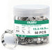 Jar labeled 15.3–18.5mm 50pcs single ear hose clamps kit, stainless band shown for versatile pex rings applications.