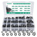 Single ear hose clamp assortment showing size chart, durable stainless steel rings for tight hose connections