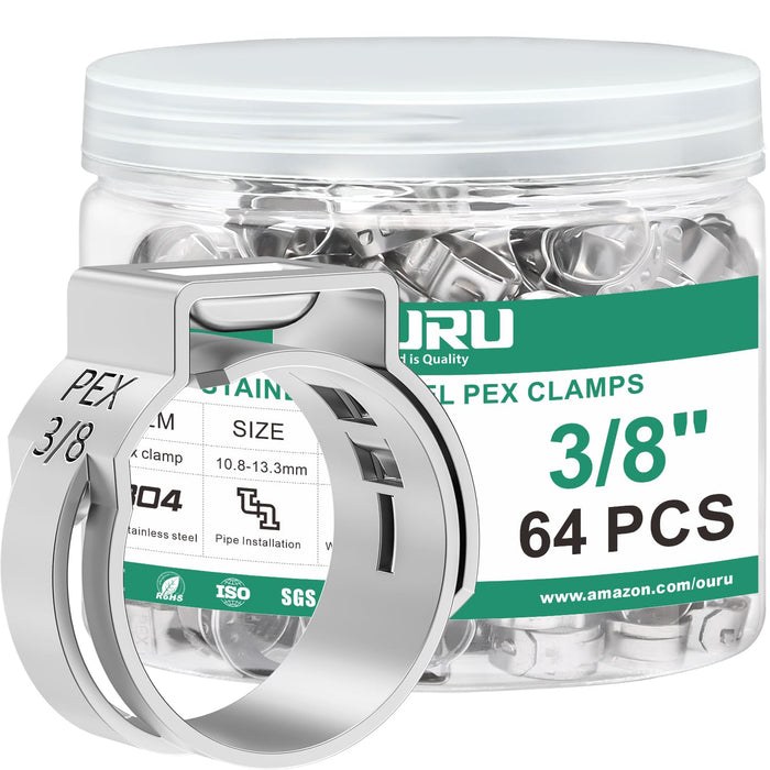 Single ear hose clamps kit in labeled organizer, stainless steel pinch style clamps for plumbing and automotive use