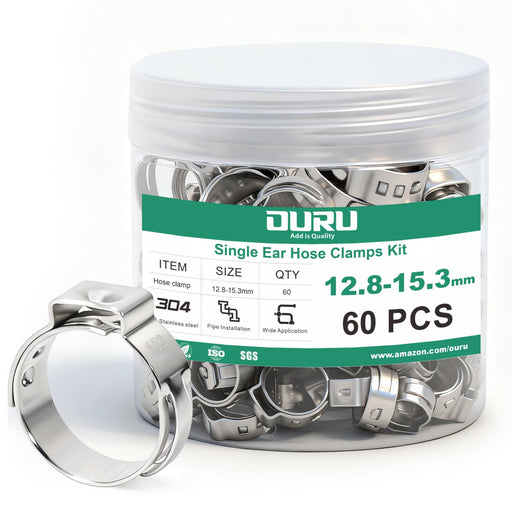 Auto wiring clips and hose clamps assortment, stainless steel single ear rings for automotive fluid lines applications