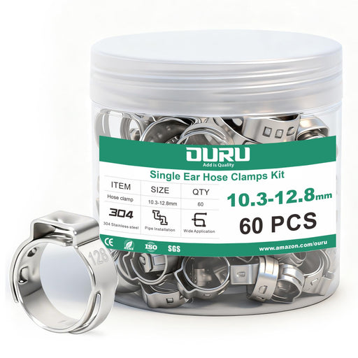 Pex cinch rings set in compartment box, stainless steel single ear clamps for PEX tubing connections systems use