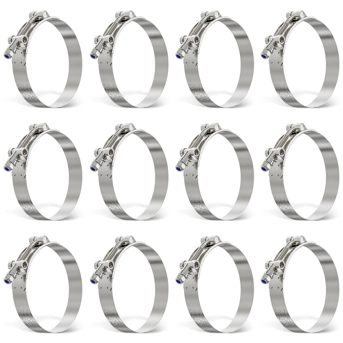High quality fuel line hose clamp pack, 304 stainless T-bolt design, 4.25–4.57 inch range, durable for marine or auto.