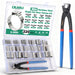 Assorted 304 single ear hose clamp kit, 220 pieces in organizer plus pliers tool; stepless design for secure installs.