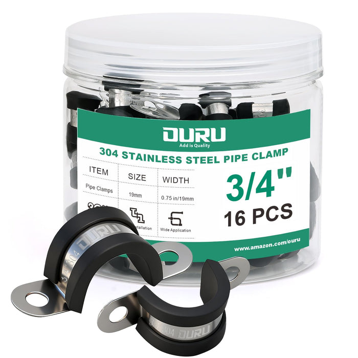 3/4 inch cushioned 304 stainless automotive wire clamps in jar, 16 PCS P-clamps protect hoses and cables during routing.