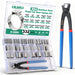 Large assortment of single ear stepless hose clamps, 332 pcs organizer with pliers; multi-size 5.3-36.1mm range.