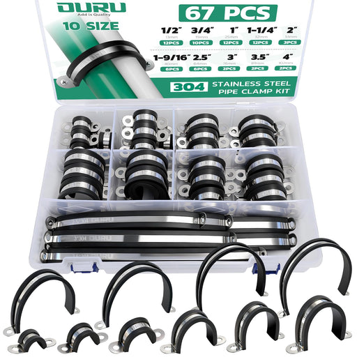 67 PCS assorted auto wire clamps kit in storage box, cushioned P-clamps for cable and hose routing on vehicles.