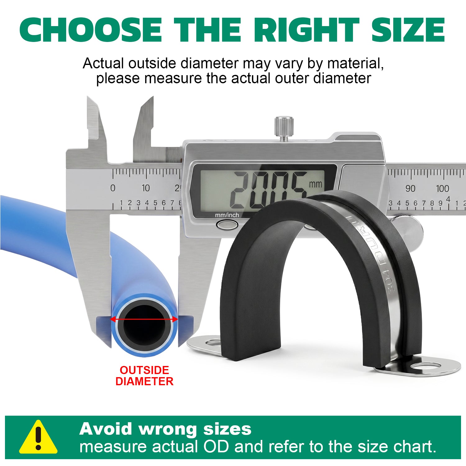 Caliper measuring pipe outside diameter